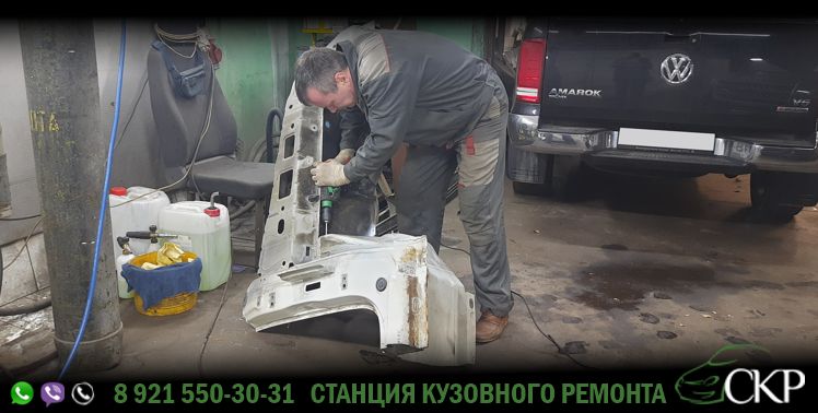 Восстановление передней части кузова и ремонт рамы Фольксваген Амарок (Volkswagen Amarok) в СПб в автосервисе СКР.